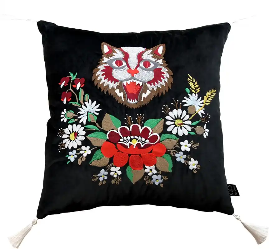 Direkt Vom Hersteller Casa Padrino Luxus Deko Kissen mit Troddeln Cat Schwarz / Weiß 45 x 45 cm - Feinster Samtstoff - Wohnzimmer Kissen