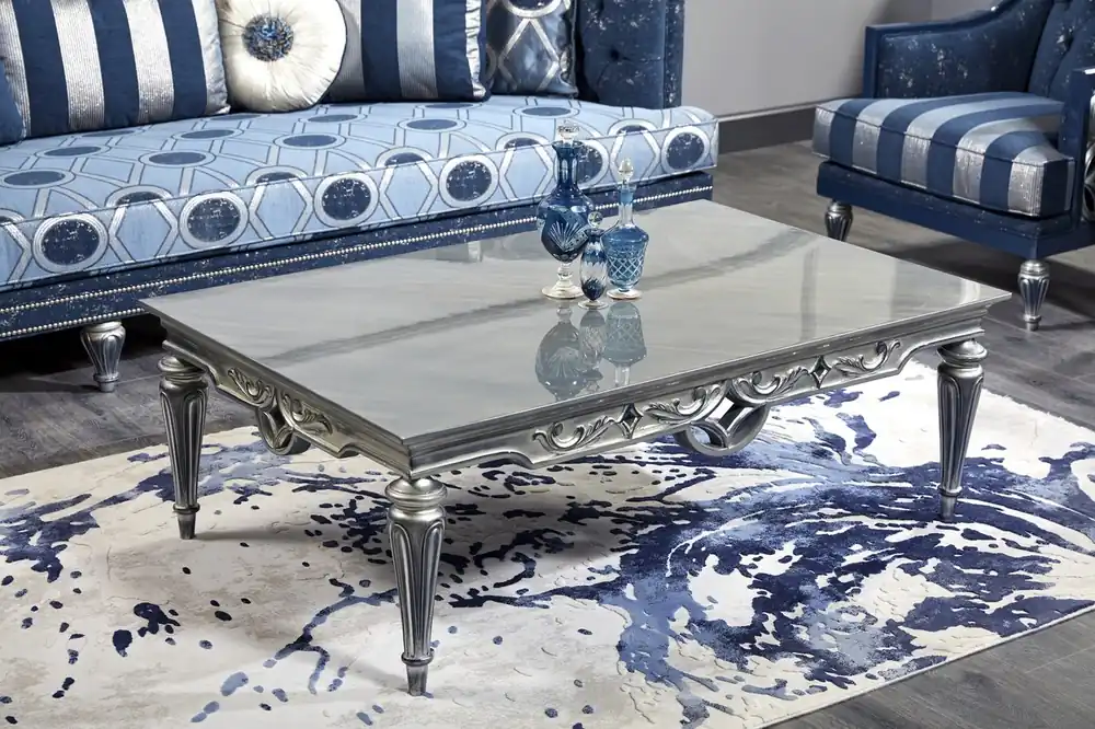 Casa Padrino Luxus Barock Couchtisch Silber 143 x 94 x H. 44 cm - Wohnzimmertisch im Barockstil Expressversand