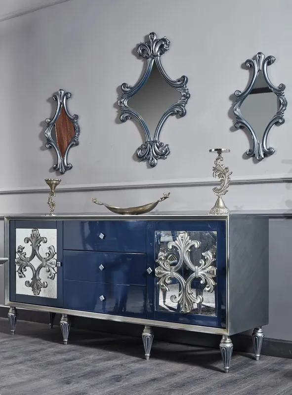 Angebot Casa Padrino Luxus Barock Wohnzimmer Set Blau / Silber - Kommode und 3 Spiegel - Barock Wohnzimmermöbel