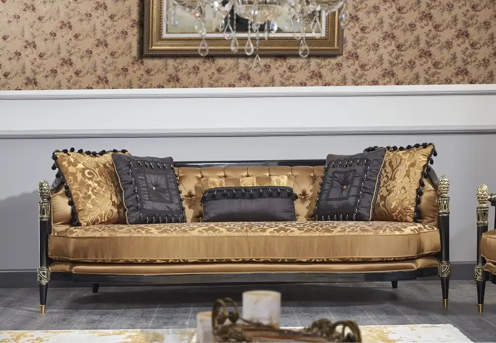 Markenprodukt Casa Padrino Luxus Barock Chesterfield Sofa Gold / Schwarz 231 x 94 x H. 83 cm - Barock Wohnzimmermöbel