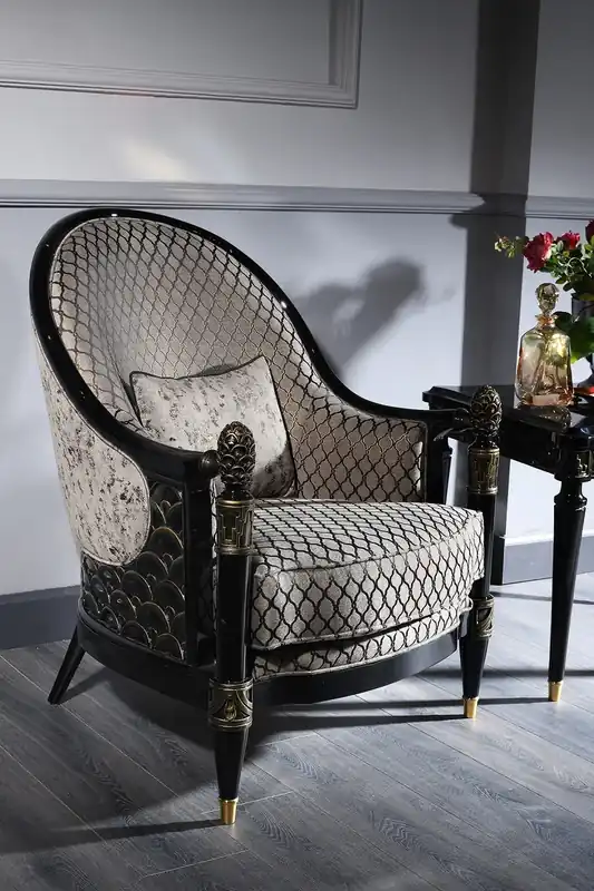 Casa Padrino Luxus Barock Sessel Silbergrau / Schwarz / Gold 80 x 91 x H. 101 cm - Barock Wohnzimmermöbel Sonderangebot