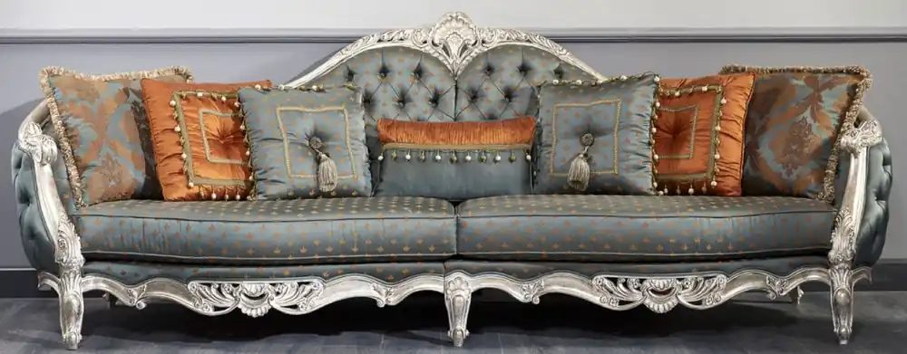 Online Kaufen Casa Padrino Luxus Barock Sofa Dunkeltürkis / Gold / Silber 310 x 99 x H. 113 cm - Prunkvolles Chesterfield Wohnzimmer Sofa im Barockstil