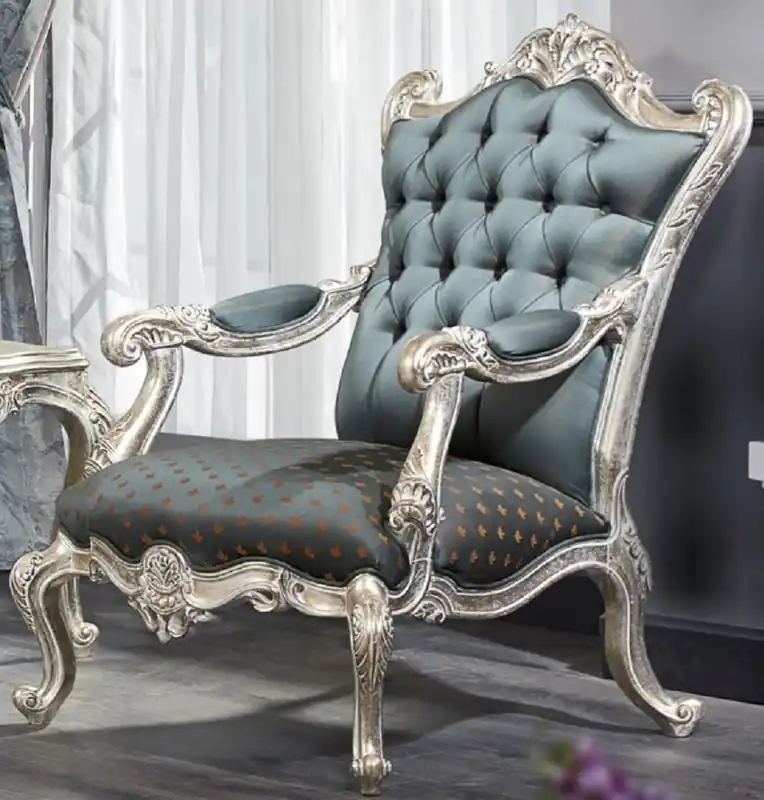 Casa Padrino Luxus Barock Chesterfield Thron Sessel Türkis / Dunkeltürkis / Gold / Silber 87 x 83 x H. 110 cm - Barockmöbel Letzte Chance