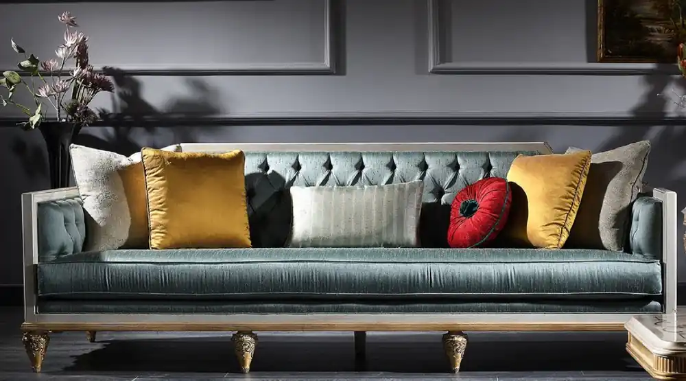 Finale Aktion Casa Padrino Luxus Barock Sofa Türkis / Weiß / Gold 256 x 89 x H. 90 cm - Prunkvolles Chesterfield Wohnzimmer Sofa im Barockstil