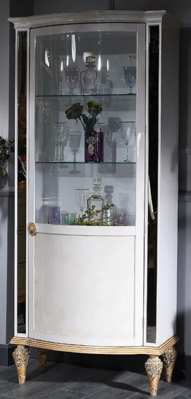 Neue Ware Casa Padrino Luxus Barock Vitrine Weiß / Gold 80 x 42 x H. 196 cm - Barock Vitrinenschrank