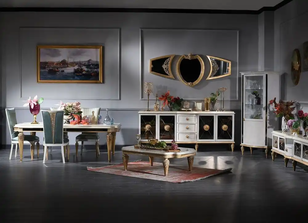 Angebot Casa Padrino Luxus Barock Wohnzimmer & Esszimmer Set Türkis / Weiß / Gold - Barockmöbel