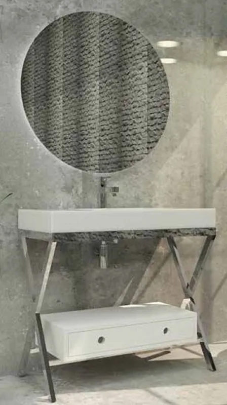 Aktuell Casa Padrino Luxus Badezimmer Set Silber / Weiß - 1 Waschtisch mit Schublade und 1 Waschbecken und 1 LED Wandspiegel - Luxus Qualität