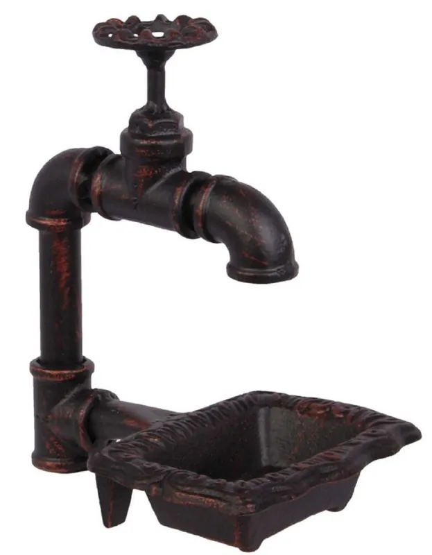 Kracherpreis Casa Padrino Gusseisen Seifenschale in Wasserhahn-Optik Schwarz / Rot 13,5 x 17,3 x H. 20,7 cm - Deko Accessoires