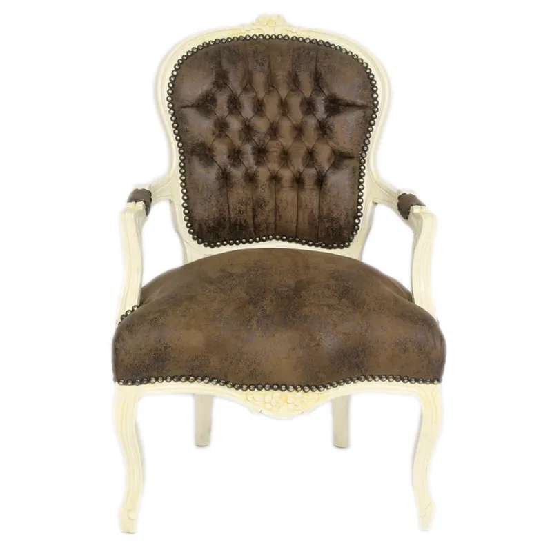 Rabatt Casa Padrino Barock Salon Stuhl Braun Lederoptik / Creme - Möbel Antik Stil