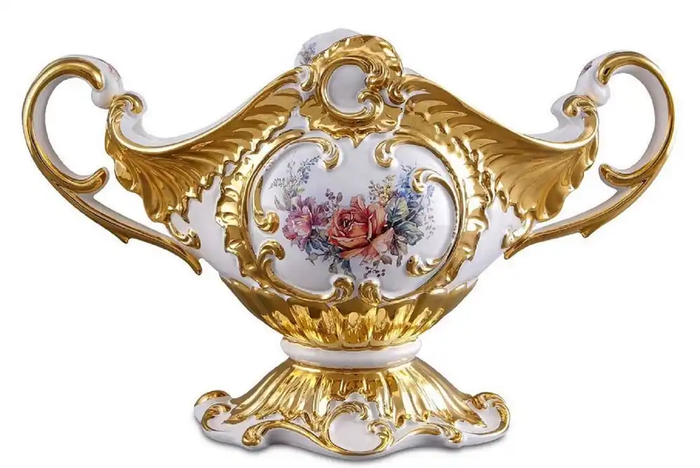 Sichere Zahlung Casa Padrino Barock Schüssel Weiß / Gold / Mehrfarbig 46 x 22 x H. 29 cm - Handbemalte Keramik Schüssel mit Blumenmotiv