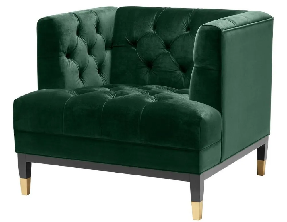 Casa Padrino Luxus Wohnzimmer Sessel Grün / Schwarz / Messingfarben 93 x 85 x H. 79 cm - Chesterfield Möbel Schneller Versand