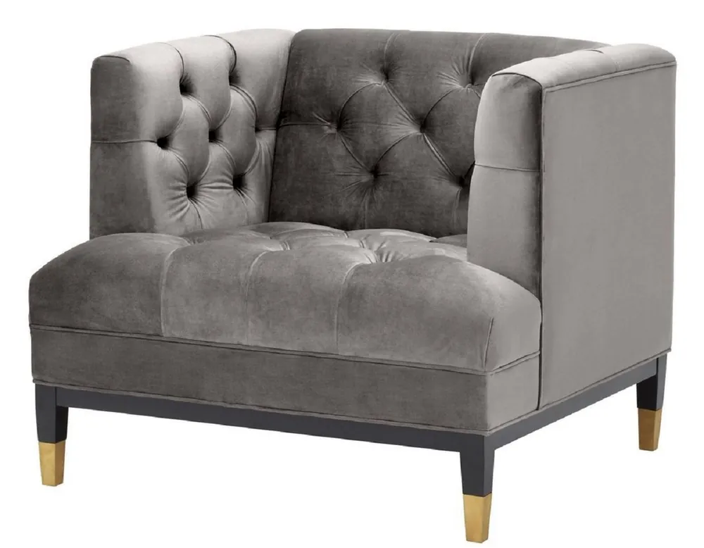 Rabatt Casa Padrino Luxus Wohnzimmer Sessel Grau / Schwarz / Messingfarben 93 x 85 x H. 79 cm - Chesterfield Möbel