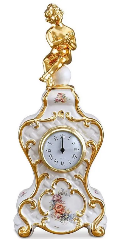Heißes Angebot Casa Padrino Barock Tischuhr Weiß / Gold / Mehrfarbig 17 x 12 x H. 40 cm - Barock Deko Accessoires