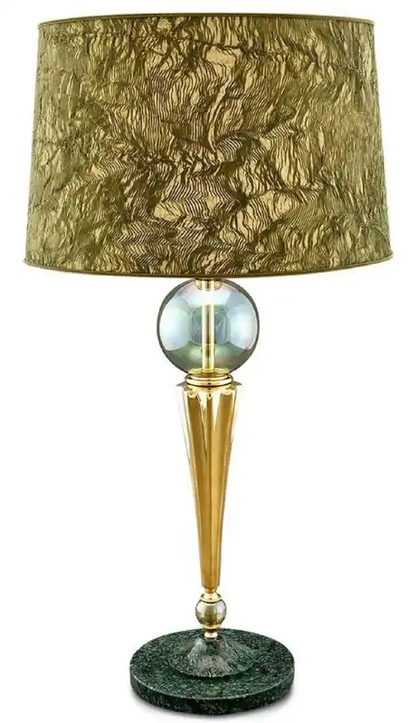 Nur Heute Casa Padrino Luxus Tischleuchte Gold / Grün Ø 38 x H. 71 cm - Runde Tischlampe mit Kristallglaskugeln und Marmorfuß - Luxus Qualität