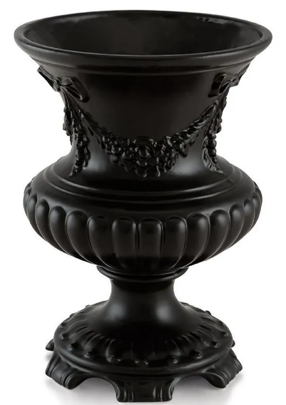 Top-Angebot Casa Padrino Barock Vase Mattschwarz Ø 21 x H. 29 cm - Runde Barock Keramik Blumenvase - Deko im Barocktil