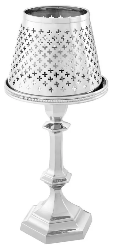 Bestseller Casa Padrino Luxus Messing Teelichthalter mit Lampenschirm Silber Ø 16 x H. 36 cm - Deko Accessoires