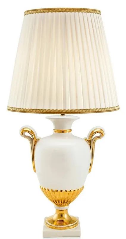 Casa Padrino Barock Tischleuchte Weiß / Gold / Elfenbeinfarben Ø 45 x H. 91 cm - Barock Keramik Lampe Nur Für Kurze Zeit