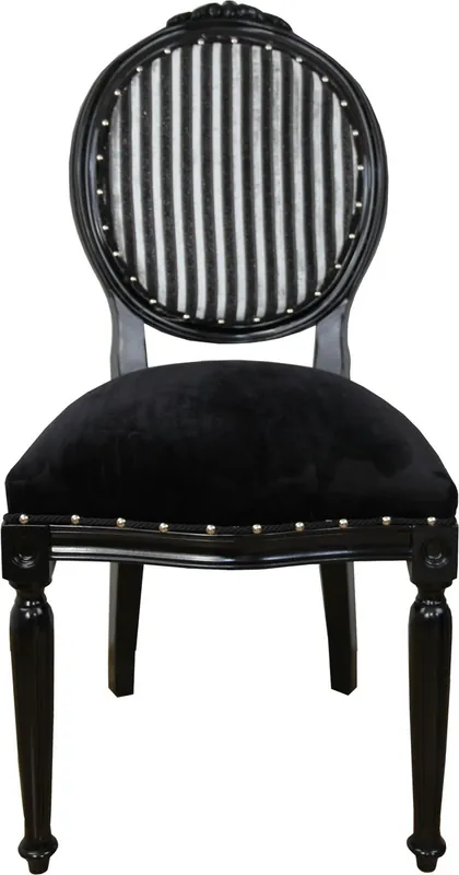 Casa Padrino Barock Medaillon Luxus Esszimmer Stuhl ohne Armlehnen in Schwarz / Silber Mod2 - Limited Edition Saisonangebot