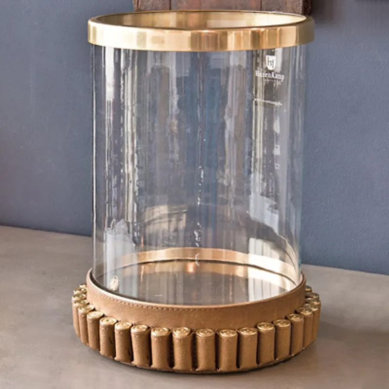 Casa Padrino Luxus Kerzenleuchter Vintage Messing im Patronen Design 24 x H. 31 cm - Hotel Restaurant Accessoires Windlicht Ständer Hurricane Highlight