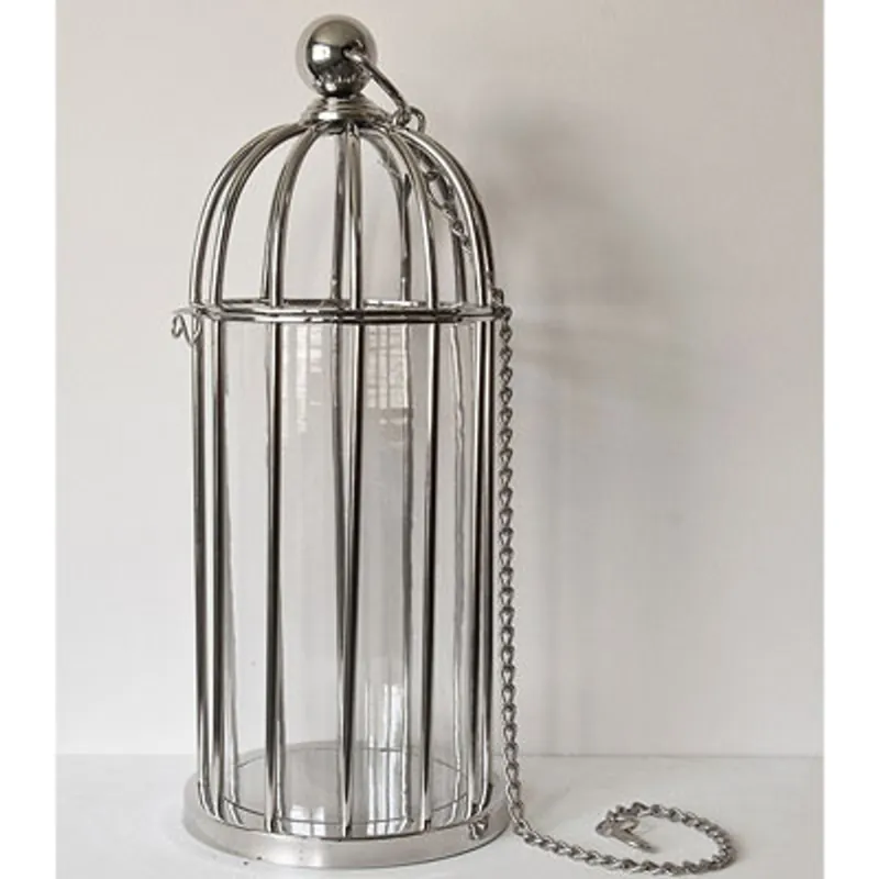 Casa Padrino Luxus Kerzenleuchter Messing vernickelt im Vogelkäfig Design 25 x H. 56 cm - Hotel Restaurant Accessoires Windlicht Ständer Hurricane Sonderangebot