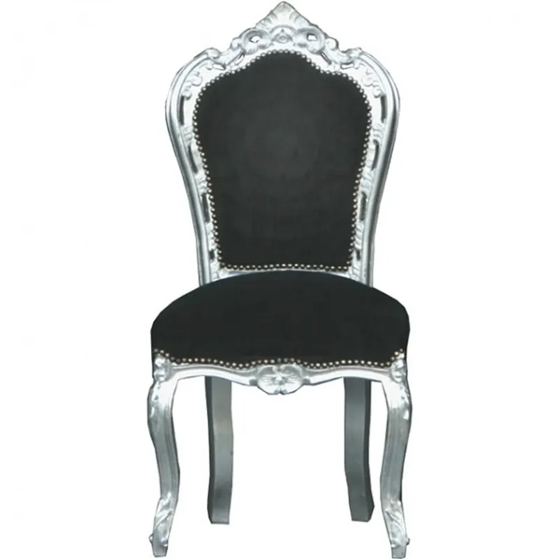 Casa Padrino Barock Esszimmer Stuhl Schwarz / Silber - Möbel Interior Billig