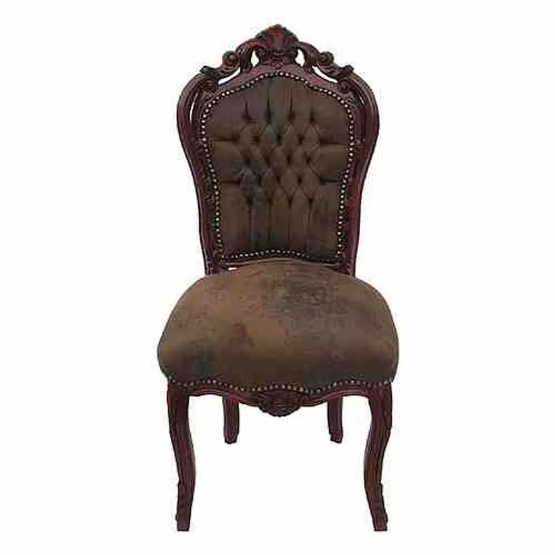 Zertifiziert Casa Padrino Barock Esszimmer Stuhl Braun / Braun Lederoptik