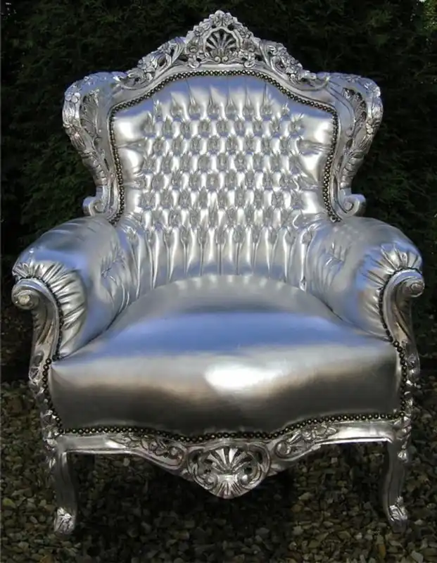 Billig Casa Padrino Barock Sessel "King" Silber/Silber Lederoptik