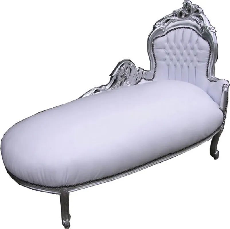 Barock Chaiselongue "King" Weiß/Silber Lederoptik Beliebt
