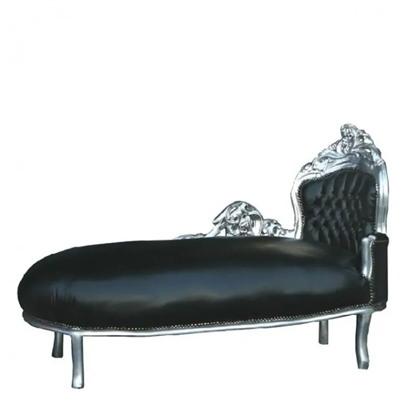 Neue Kollektion Barock Chaiselounge King Schwarz Lederoptik / Silber