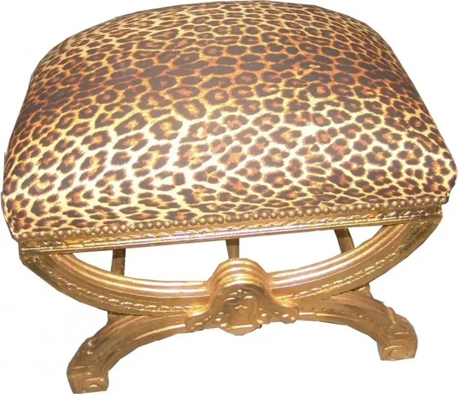 Casa Padrino Barock Sitzhocker / Kreuzhocker Leopard / Gold Knallerangebot
