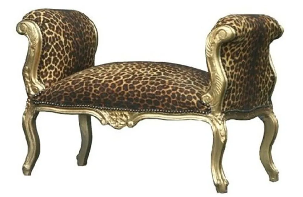 Geprüft Casa Padrino Barock Schemel Hocker Leopard / Gold - Sitzbank