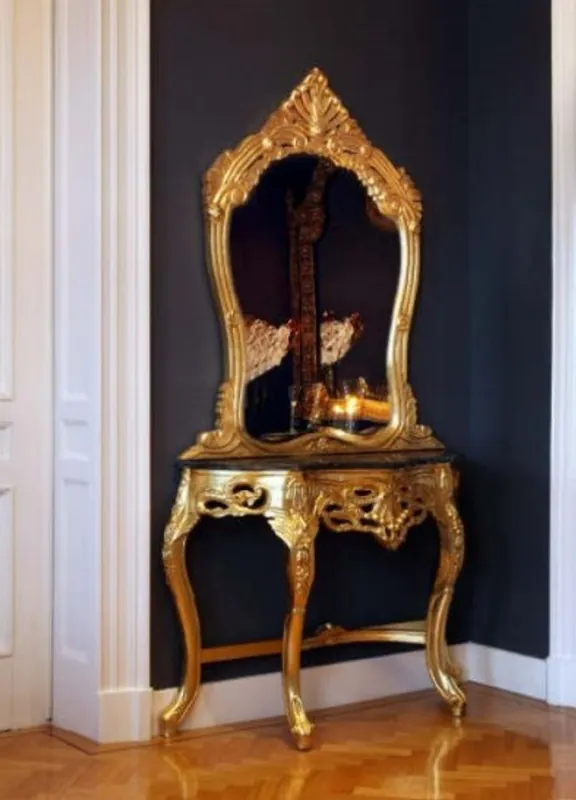 Knallerangebot Casa Padrino Barock Spiegelkonsole Gold mit Marmorplatte - Konsole mit Spiegel