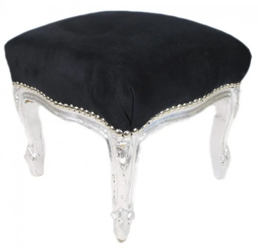 Casa Padrino Barock Fußhocker Schwarz / Silber - Hocker Möbel Sofort Bestellen