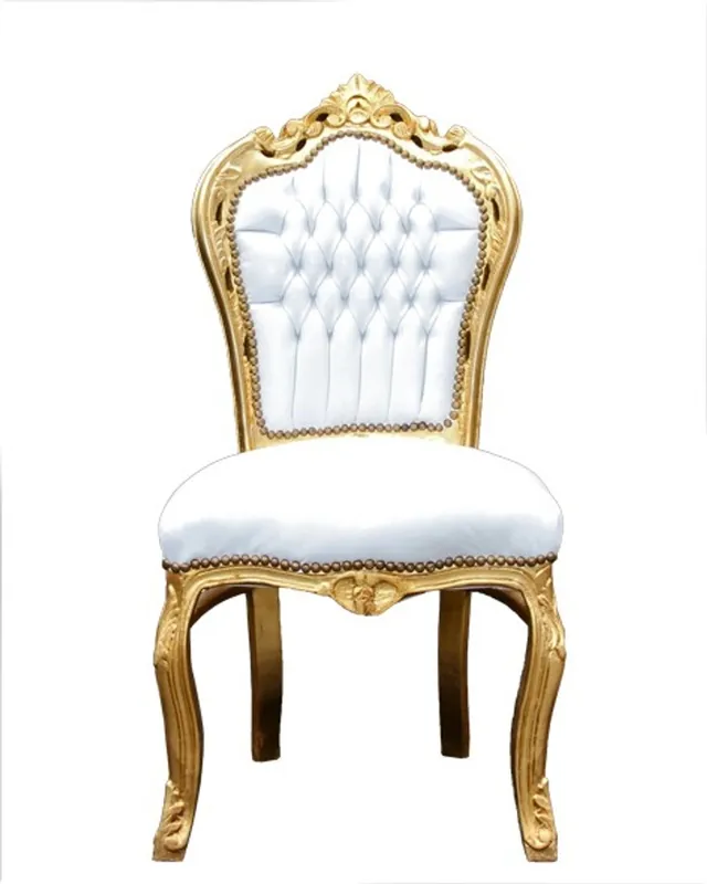 Casa Padrino Barock Esszimmer Stuhl Weiß / Gold - Möbel Antik Stil Echt