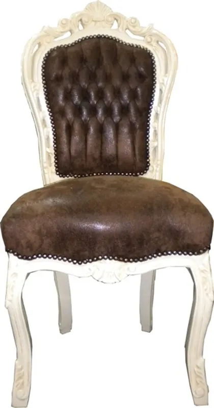 Ausverkauf Barock Esszimmer Stuhl Braun / Creme Lederoptik