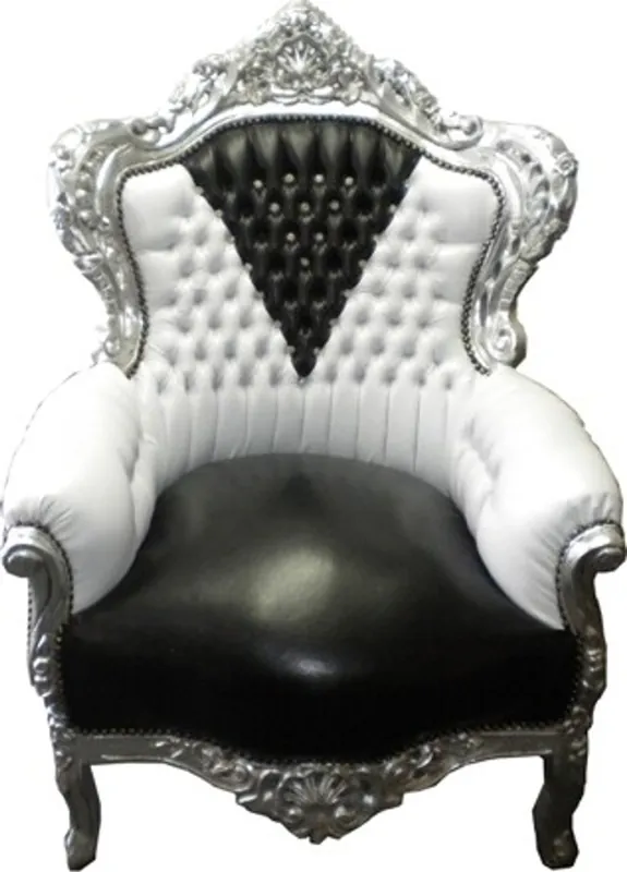 Schnäppchen Casa Padrino Barock Sessel King Schwarz/Weiß Lederoptik Bling Bling
