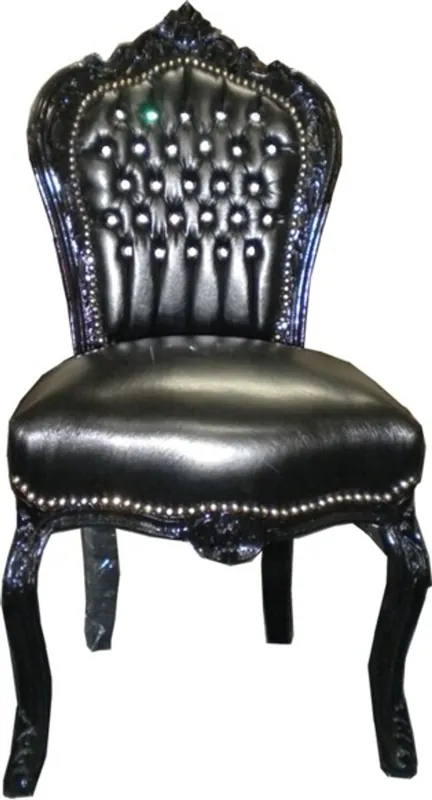 Sichere Zahlung Barock Esszimmer Stuhl Schwarz / Schwarz Lederoptik Bling Bling