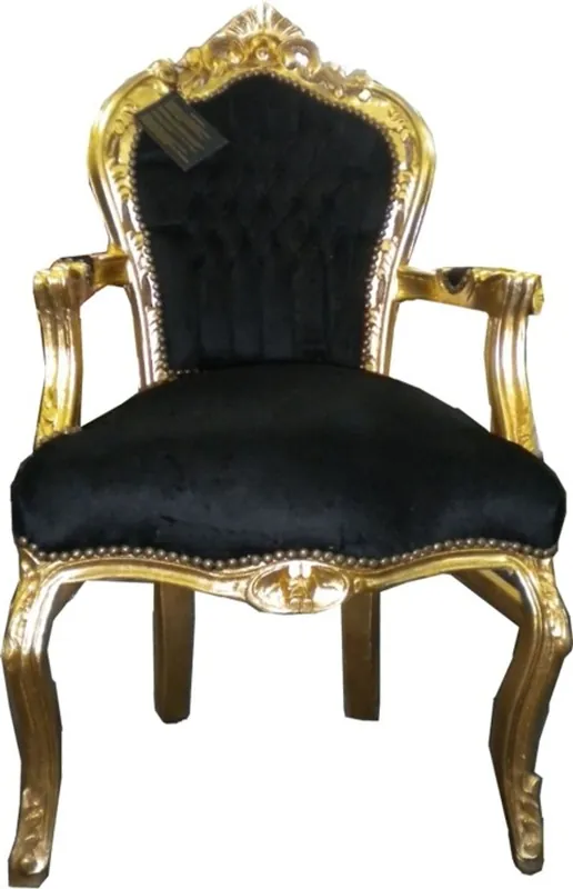 Casa Padrino Barock Esszimmerstuhl Schwarz / Gold mit Armlehnen - Möbel Antik Stil Highlight