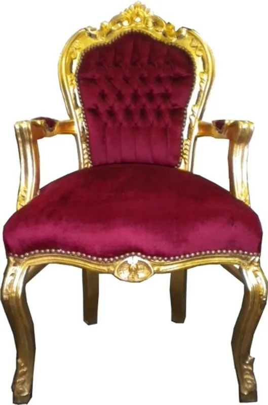 Billig Barock Esszimmer Stuhl Bordeaux / Gold mit Armlehnen