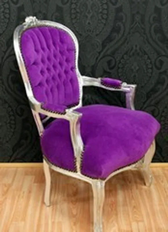 Barock Salon Stuhl Lila / Silber Abverkauf