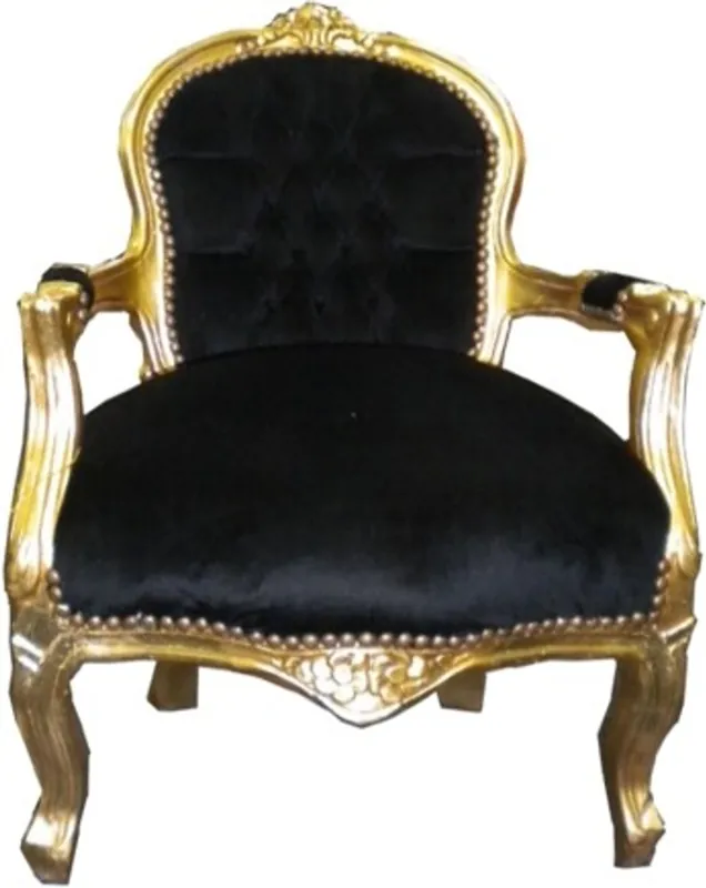 Schnäppchen Barock Kinder Stuhl Schwarz/Gold - Armlehnstuhl