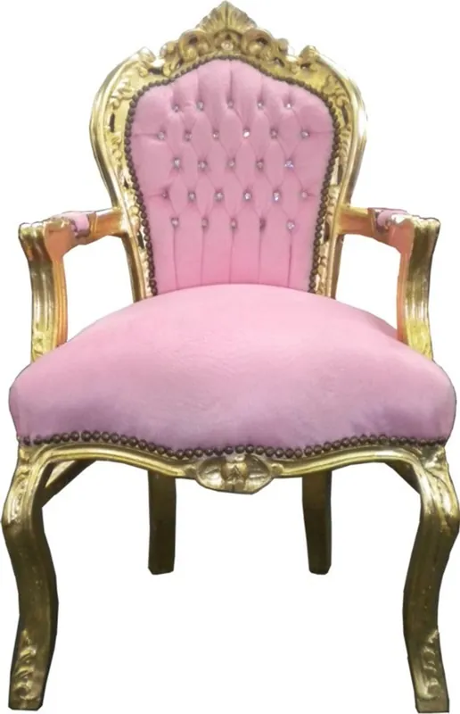 Casa Padrino Barock Esszimmer Stuhl Rosa / Gold mit Bling Bling Glitzersteinen Neu Im Sortiment
