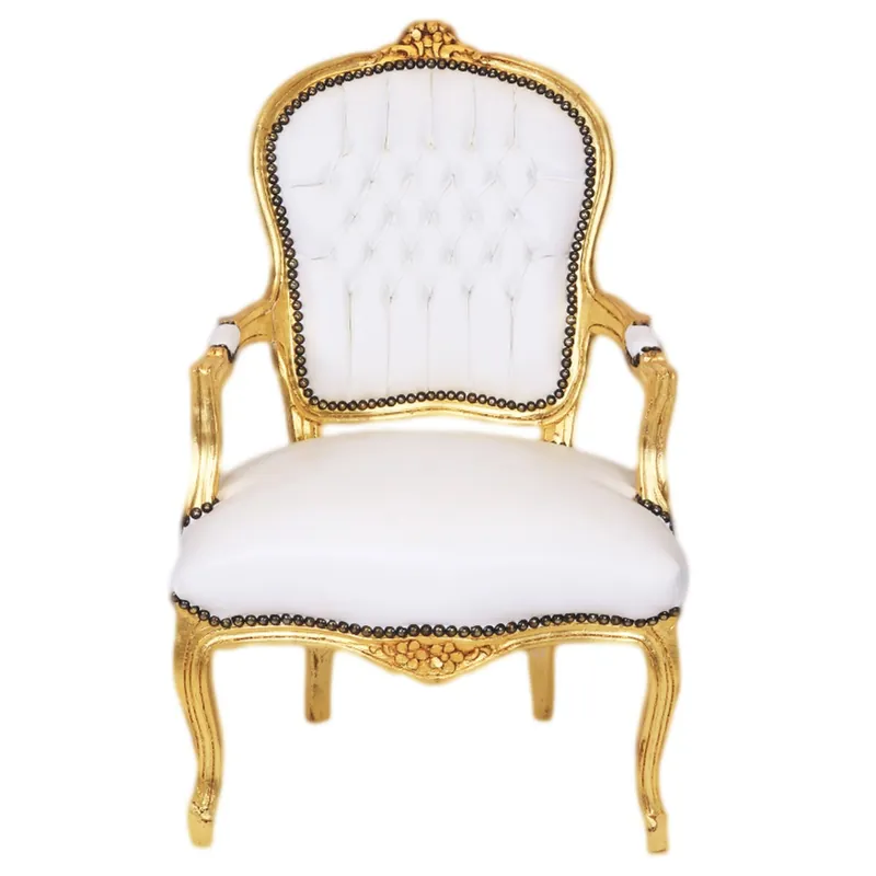 Casa Padrino Barock Salon Stuhl Weiß / Gold - Möbel Antik Stil Sichere Zahlung