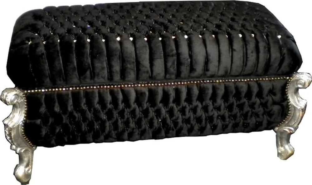Sale Casa Padrino Barock Sitzbank (Truhe) Schwarz/Silber mit Bling Bling Steinen