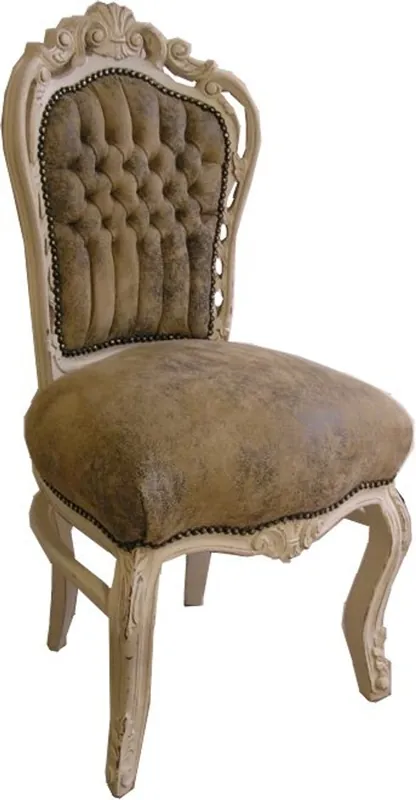 Neue Ware Barock Esszimmer Stuhl Hellbraun / Creme Lederoptik