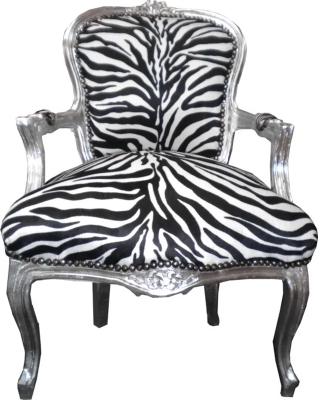 Barock Salon Stuhl Zebra / Silber Sonderaktion