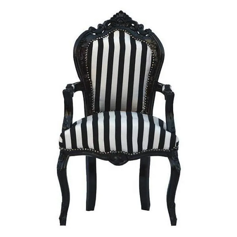 Versand Am Gleichen Tag Casa Padrino Barock Esszimmerstuhl Schwarz / Weiß Streifen / Schwarz mit Armlehnen - Antik Stil Stuhl