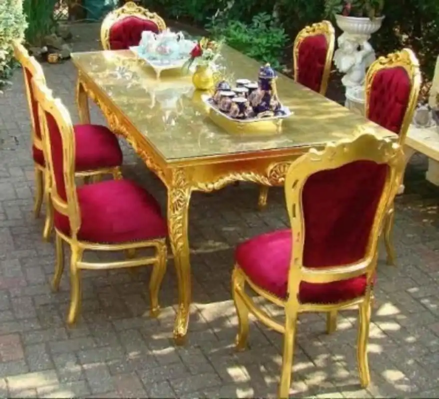Casa Padrino Barock Esszimmerset Bordeaux/Gold - Esstisch + 6 Stühle Preiswert