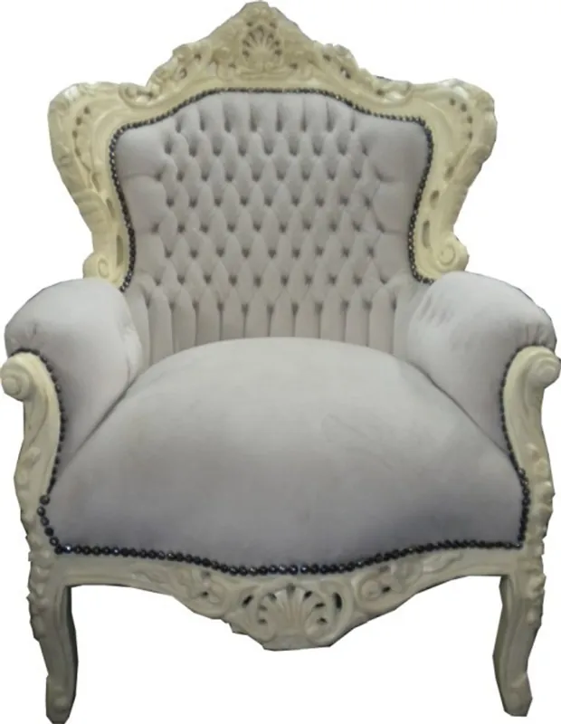 Top-Seller Barock Sessel "King" Creme/Creme Samtstoff