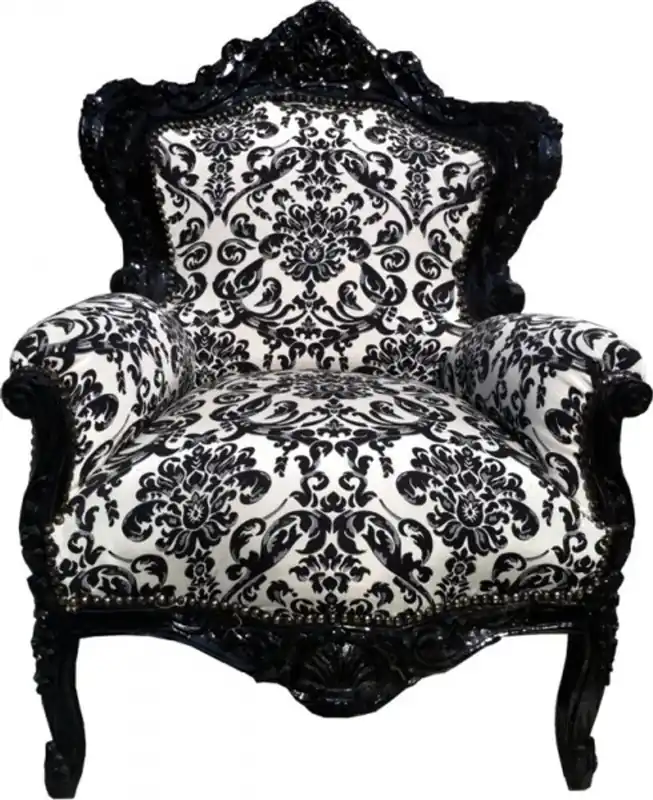 Casa Padrino Barock Sessel "King" Black/White Flowers Expressversand